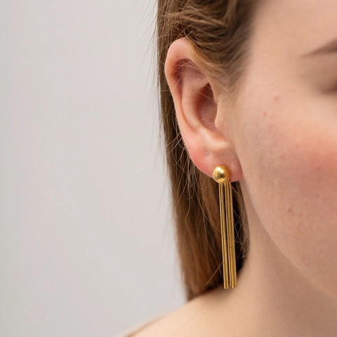 Fashion Stainless Steel Long Tassel Drop Earrings For Women 18K Gold Plated Ball Stud Dangle Earrings Elegant Jewelry