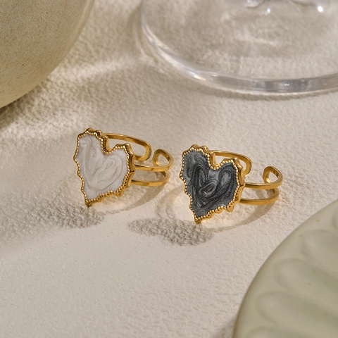 Anello Aperto in Acciaio Inossidabile 304 per Donna Chic Mappa dell'Africa a Forma di Cuore Regolabile Anello in Smalto