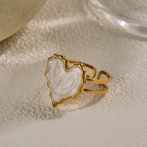 Anello Aperto in Acciaio Inossidabile 304 per Donna Chic Mappa dell'Africa a Forma di Cuore Regolabile Anello in Smalto