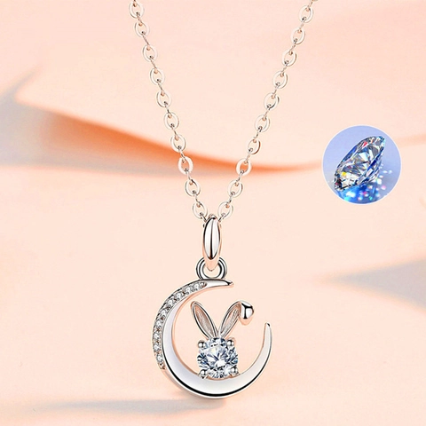 Collana Con Ciondolo Moissanite Coniglio Luna Per Donna In Rame Oro Rosa Argentato Mezzaluna Coniglietto Gioielli Regalo Di Compleanno