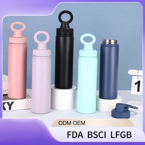 Vacuum Insulated Water Bottle 304 Stainless Steel Portable Loop Handle Lid Outdoor Sports Travel Matte Finish Wide Mouth