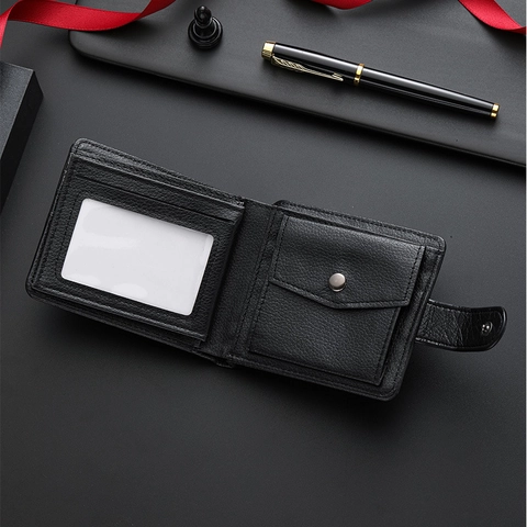Herren Kurze Bifold Brieftasche PU Leder Druckknopfverschluss Reißverschluss Münzfach Litschi Muster Business Stil