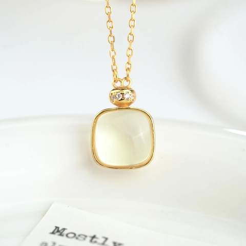 Collana con Ciondolo in Cristallo di Quarzo Quadrato in Argento Sterling 925 per Donna Zirconia Intarsiata Gioielli Minimalisti