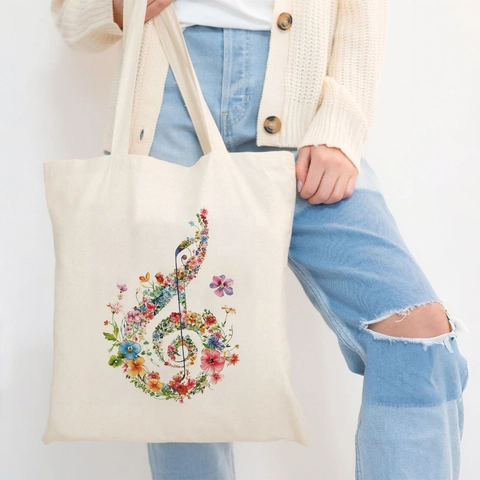 Canvas Tote Handbag Aesthetic Floral Animal Vegetable Print Eco Friendly Reusable Casual Shopping Shoulder Bag