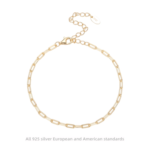 Pulsera de Cadena de Clip de Plata de Ley S925 para Mujer Pulsera de Eslabones Geométricos Minimalista Chapada en Oro Plata Joyería Regalo