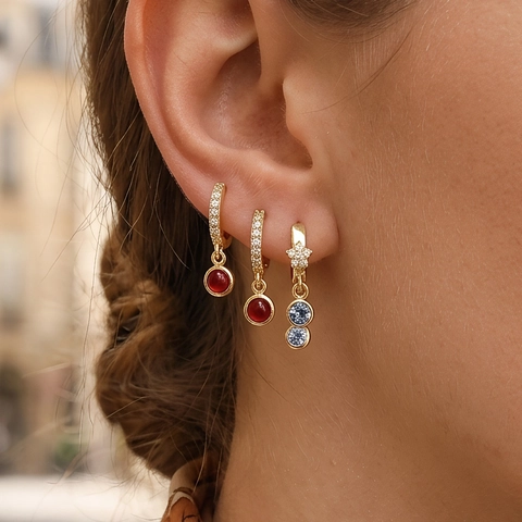 Star Hoop Drop Ohrringe Für Frauen Vergoldetes Kupfer Mit Zirkonia Bunte Edelstein Runde Anhänger Elegant Boho Schmuck