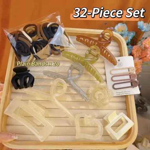 Hair Accessories For Women Acrylic Claw Clips And Elastic Hair Ties Simple Elegant Style Plush Headband