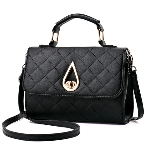 Women Quilted PU Leather Crossbody Bag Rhomboid Pattern Handbag With Water-Drop Metal Lock Shoulder Bag Daily Commute
