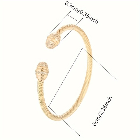 Eleganter Gedrehter Kabel Armreif Legierung Strass Kugelenden Offenes Armband Modeschmuck Für Damen