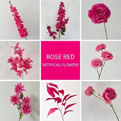 Rose Red Artificial Flowers Satin Multi Style Floral Stems For Wedding Home Party Decoration