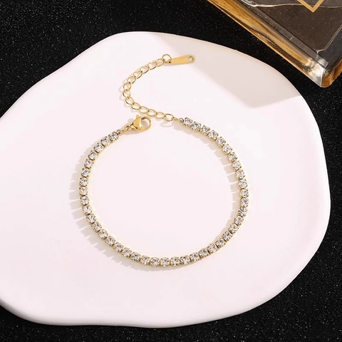 Tennis Bracelet Stainless Steel Round Zircon Sparkling Luxury Minimalist Adjustable Chain Jewelry For Women