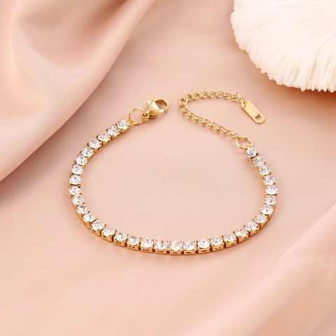 Tennis Bracelet Stainless Steel Round Zircon Sparkling Luxury Minimalist Adjustable Chain Jewelry For Women