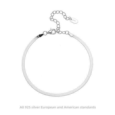 Pulsera de Cadena de Espiga de Plata de Ley 925 para Mujer Diseño Minimalista de Serpiente Plana Ajustable Joyería