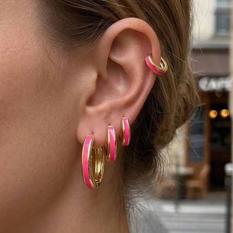 Colorful Enamel Huggie Hoop Earrings Copper 18K Gold Plated Minimalist Round Circle Fashion Jewelry For Women