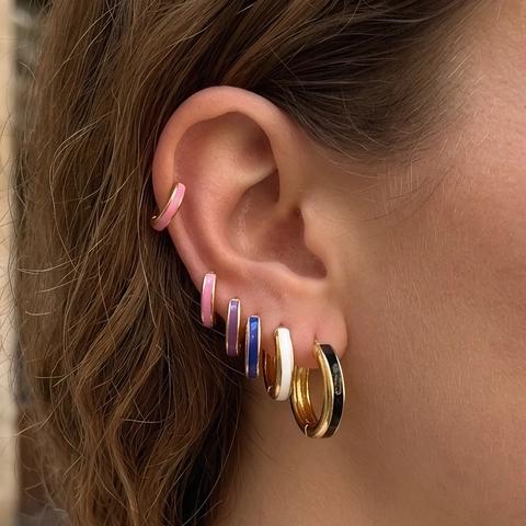 Colorful Enamel Huggie Hoop Earrings Copper 18K Gold Plated Minimalist Round Circle Fashion Jewelry For Women