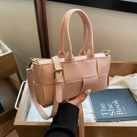 Damen Gewebte Handtasche PU Leder Kleine Quadratische Tasche Mit Verstellbarem Riemen Griff Umhängetasche Für Mode