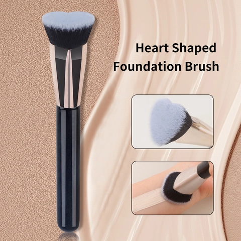 Heart Shaped Foundation Brush Flat Top BB Cream Makeup Tool Synthetic Fiber Wood Handle Aluminum Ferrule For Beginners