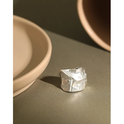 Bague Texture Irrégulière Argent Sterling 925 Ripple De Lave Froissé Large Bande Ouverte Réglable Minimaliste Bijoux Femmes