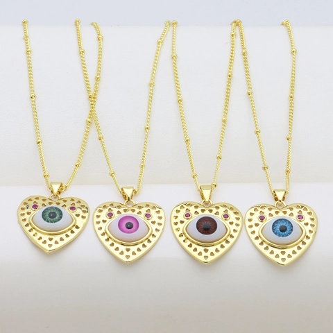 Heart Evil Eye Pendant Hollow Copper Colorful Zircon Charm For DIY Necklace Making Bohemian Jewelry Accessories
