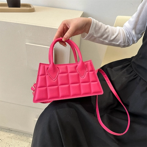 Damen Mode Gesteppte PU Leder Handtasche Gepolstertes Gitter Kleine Quadratische Umhängetasche Henkel Verstellbarer Riemen