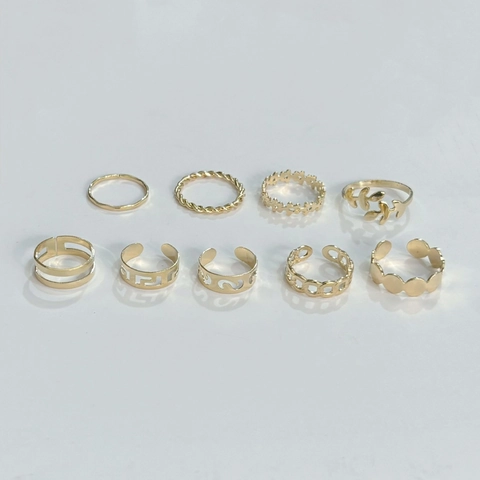 Bohemian Hollow Alloy Rings Adjustable Open Design Minimalist Vintage Style Jewelry For Women Gold Color