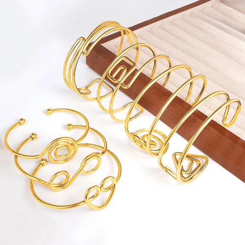 Minimalist Geometric Cuff Bracelet Stainless Steel 18K Gold Plated Adjustable Heart Spiral Infinity Jewelry For Women