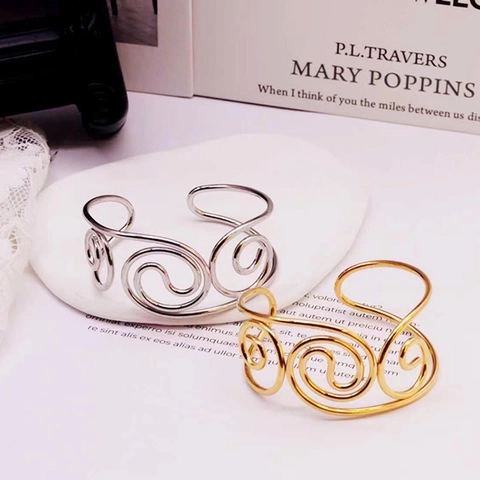 Minimalist Geometric Cuff Bracelet Stainless Steel 18K Gold Plated Adjustable Heart Spiral Infinity Jewelry For Women