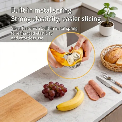 Banana Slicer Cutter Stainless Steel Blades Ergonomic Plastic Handle Even Fruit Slicing Tool For Sausage Cucumber Salad
