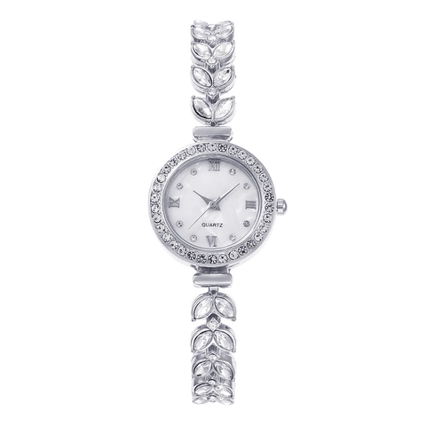 Lussuoso Orologio da Polso al Quarzo da Donna Con Cinturino a Forma di Foglia Lunetta in Strass Numeri Romani Gioielli di Moda