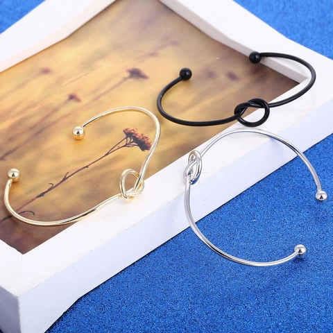 Minimalist Knot Cuff Bracelet Adjustable Metal Open Bangle Jewelry Fashion Accessory For Men And Women