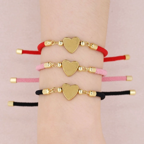Herz Anhänger Gewebtes Armband 18K Vergoldetes Kupfer Verstellbar Glücksseil Schmuck Süß Romantisch Für Frauen