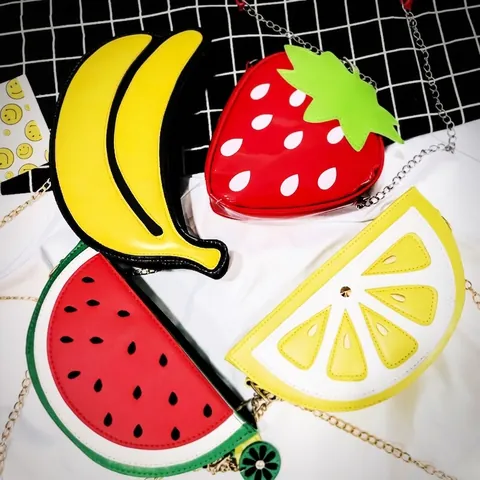 Bolsos Bandolera Con Forma De Fruta Para Mujer Cuero PU Novedad Linda Fresa Plátano Sandía Limón Cadena Hombro