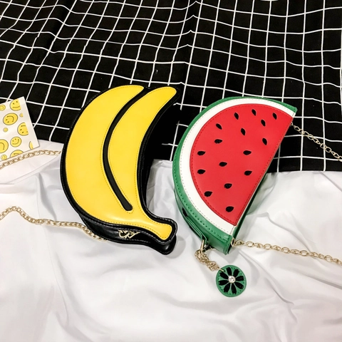 Bolsos Bandolera Con Forma De Fruta Para Mujer Cuero PU Novedad Linda Fresa Plátano Sandía Limón Cadena Hombro