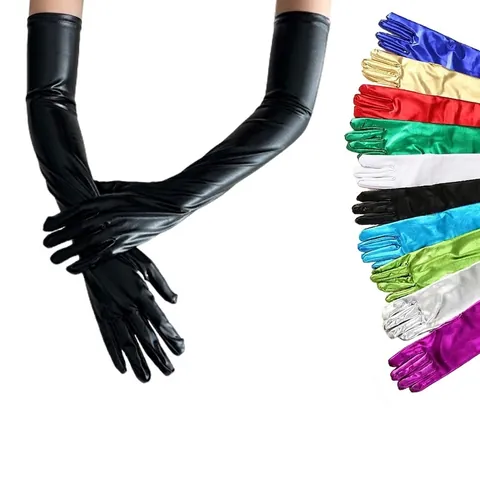 Glänzende Metallic Lackleder Opernhandschuhe Elastische Lange Handschuhe Für Cosplay Bühne Party Kostüm Gothic Punk Stil