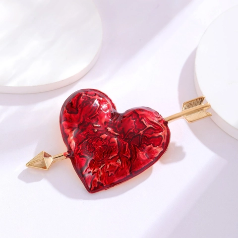 Broche De Corazón Flecha A Través Del Corazón Cupido Romántico Aleación Esmalte Rojo Oro Exquisito Alfiler Moda