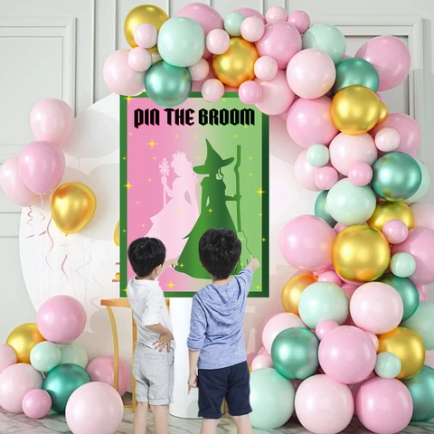 Witch Birthday Party Decorations Banner Balloons Cake Topper Pink Green Magic Theme Princess Girls Party Supplies