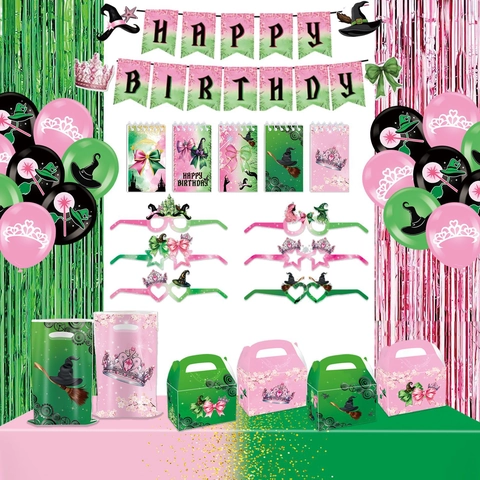 Witch Birthday Party Decorations Banner Balloons Cake Topper Pink Green Magic Theme Princess Girls Party Supplies