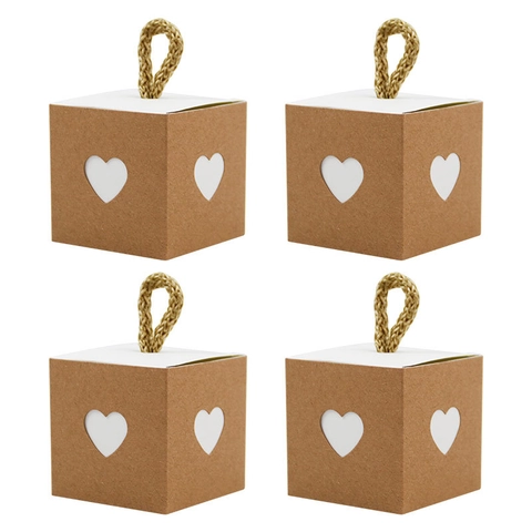 Heart Shaped Hollow Kraft Paper Gift Boxes With Hemp Rope Handle For Wedding Party Favors Candy Packaging Vintage Box