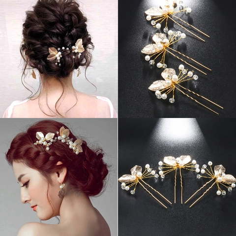Horquilla Novia Perla Artificial Hoja Aleación Horquilla Pelo U Retro Tocado Boda Hecho A Mano Cristal Accesorios Para El Cabello Mujeres