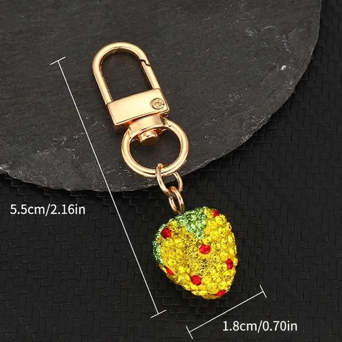 Strawberry Keychain Rhinestone Sparkling Metal Fruit Bag Charm For Women Gift Cute Colorful