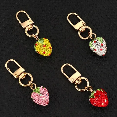 Strawberry Keychain Rhinestone Sparkling Metal Fruit Bag Charm For Women Gift Cute Colorful