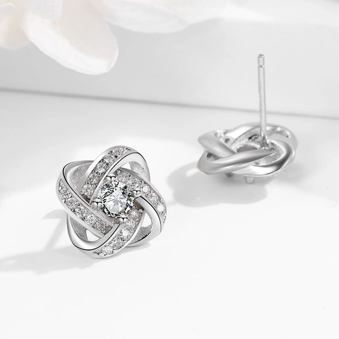 925 Sterling Zilver Klavertje Oorknopjes Voor Dames Elegant Ingelegd Met Strass Geometrisch Roterend Bloem Ontwerp Sieraden