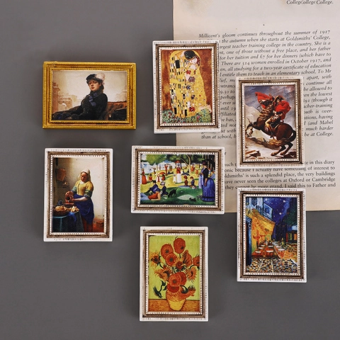Vintage World Famous Painting Resin Refrigerator Magnet 3D Relief Masterpiece Art Fridge Sticker Artistic Home Kitchen Decoration Accessory Gift