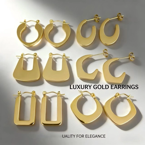 Geometric Hoop Earrings 18K Gold Plated Stainless Steel Minimalist Polished Rectangular Heart C-Shape Ear Clips Women Jewelry
