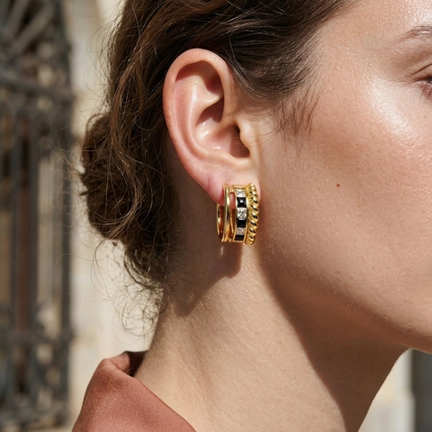 Orecchini a Cerchio in Ottone Vintage per Donna Con Zirconia Texture Martellata Minimalista Gioielli di Moda Placcati Oro