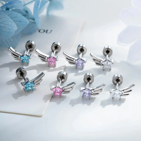 Stern Flügel Knorpel Ohrstecker Zirkon Titanstahl Schraubverschluss Piercing Schmuck Trendy Für Damen Und Herren