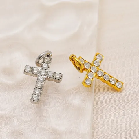 Kruishanger Roestvrij Staal 18K Verguld Zirkoon Strass Religieuze Mode Sieraden Voor Dames Heren