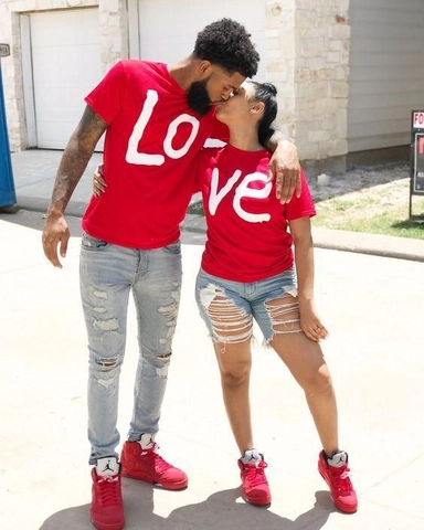 T-shirt Décontracté en Mélange de Coton pour Femmes Imprimé Lettre LOVE Manches Courtes Col Rond Couple Matching Tee Vêtements Saint-Valentin