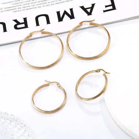 Orecchini A Cerchio In Acciaio Inossidabile Placcato Oro Trama A Diamante Tondo Largo Gioielli Retrò Alla Moda Per Donna