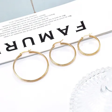 Orecchini A Cerchio In Acciaio Inossidabile Placcato Oro Trama A Diamante Tondo Largo Gioielli Retrò Alla Moda Per Donna